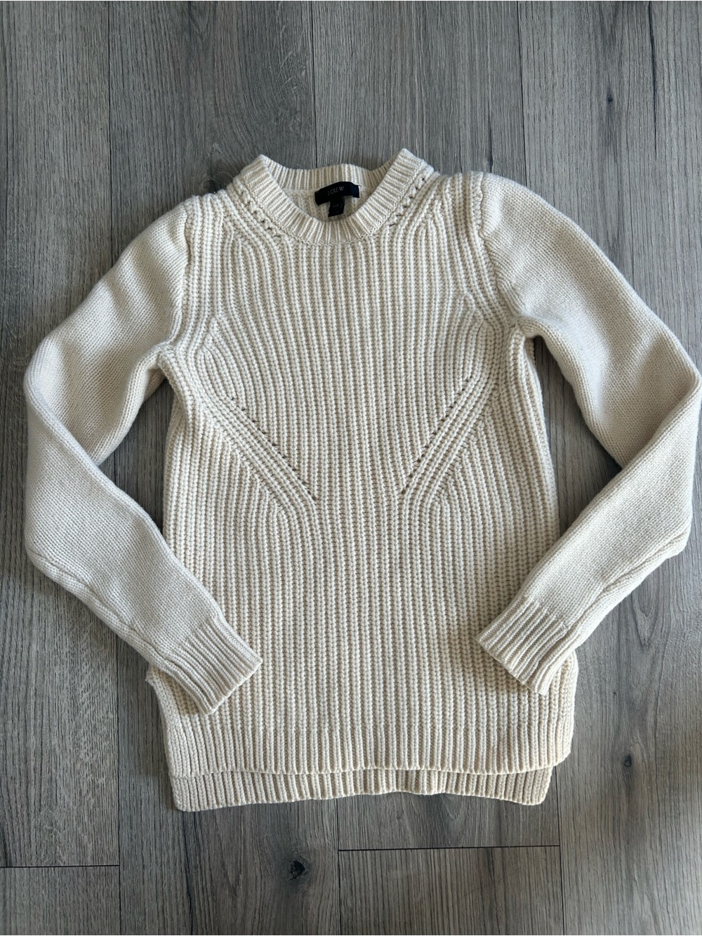 J.Crew 100% Wool Chevron Ribbed Crewneck Sweater Cream Ivory Size XXS